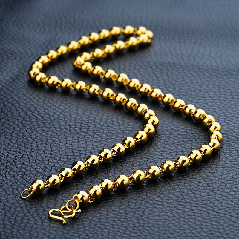 批发 越南沙金男士实心镀金光面圆珠佛珠项链 欧币金仿真黄金项链