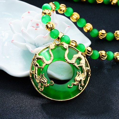 sand gold bucket double dragon opal gold-wrapped jade necklace men‘s imitation hetian jade safety buckle long gold-plated sweater chain