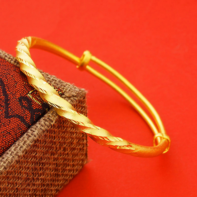 厂家直销绒沙麻花镀金推拉手镯 越南沙金麻花纹喷砂扭丝手镯