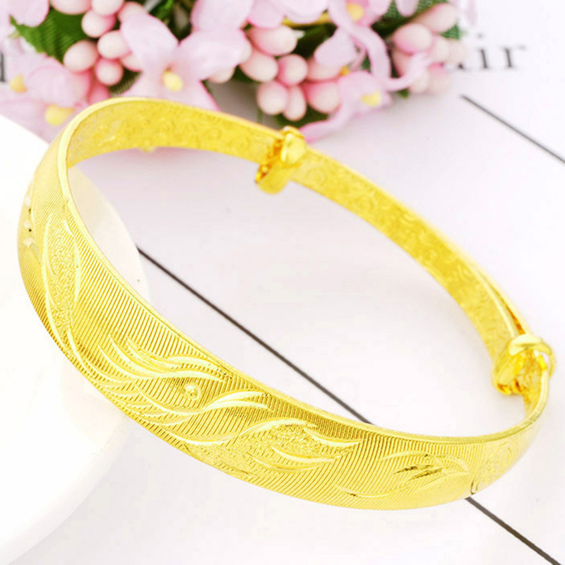 12mm拉丝单凤推拉手镯越南沙金复古百搭手环黄金色火熔金首饰批发