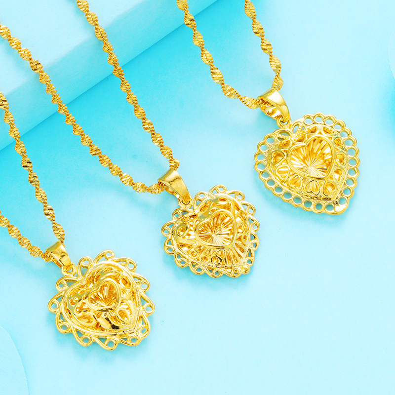 越南沙金镂空小桃心吊坠配件 浪漫心形挂坠 铜镀真金地摊货源批发