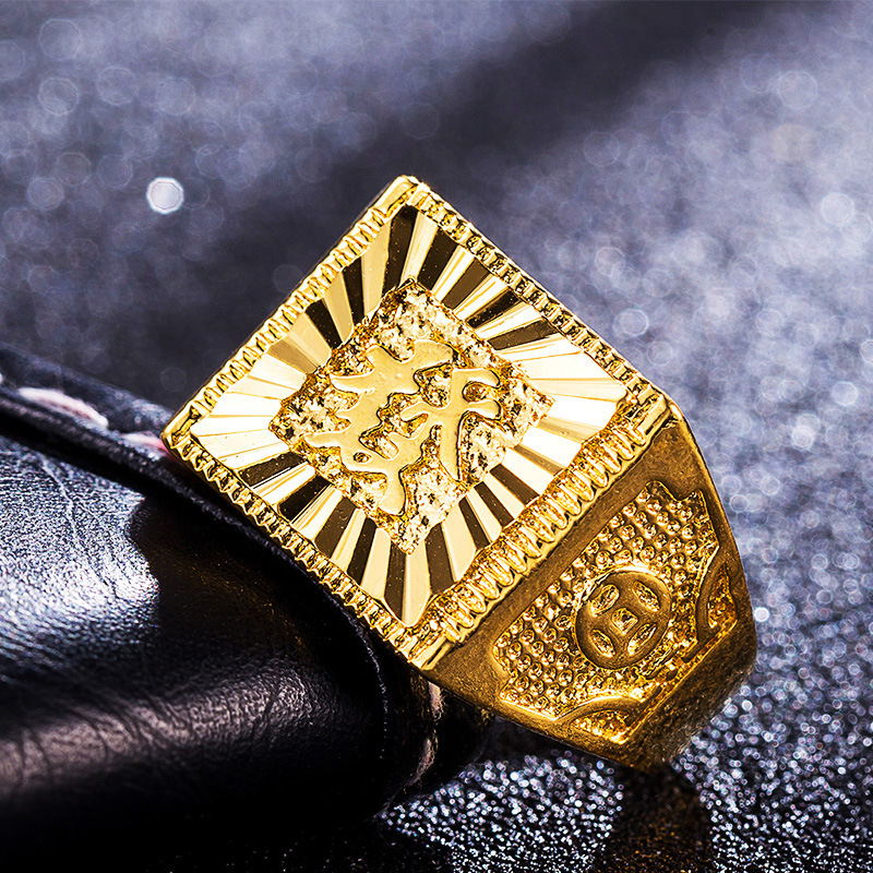批发环保铜镀真金开口男款戒指 越南沙金男戒 发财富指环
