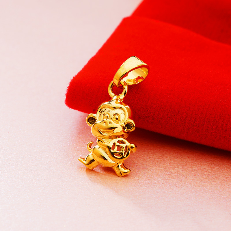 耳之恋厂家直销越南沙金十二生肖小猴子吊坠黄铜镀真金生肖猴项坠