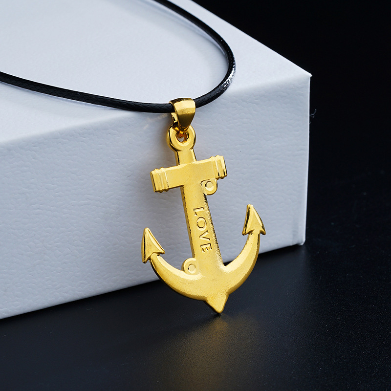 厂家直销欧美甜美越南沙金船锚吊坠铜镀真金海军风船锚项坠久保色