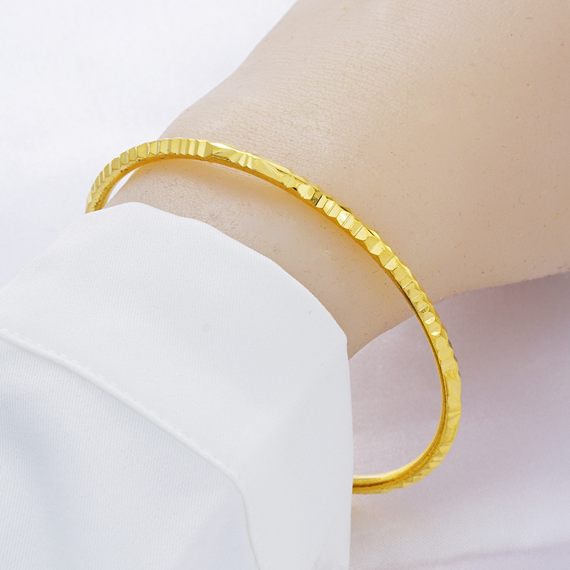 越南沙金波西米亚线圈女 3mm韩国气质闭口圈圈细手镯黄铜镀金手环