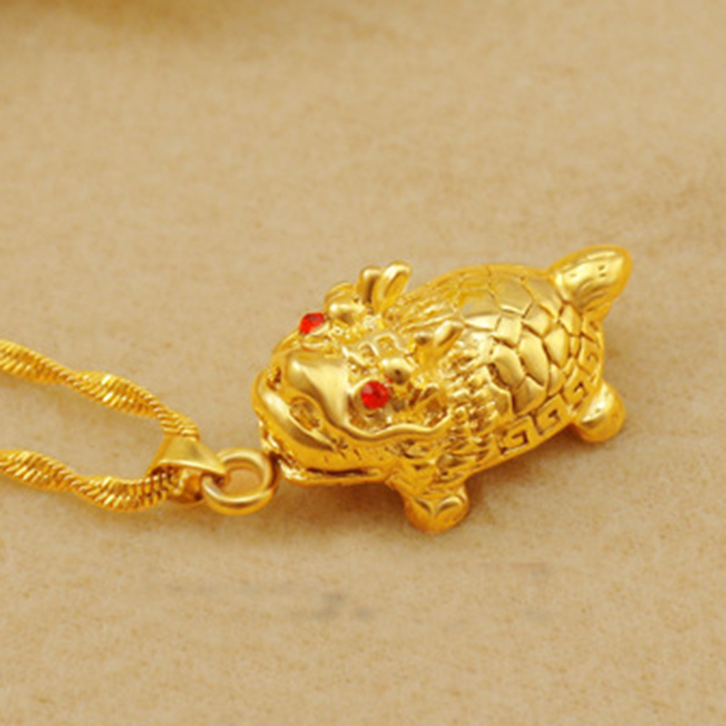 沙金实心龙头龟背吊坠 镀金色饰品铜镀24K真金聚财防过敏首饰批发
