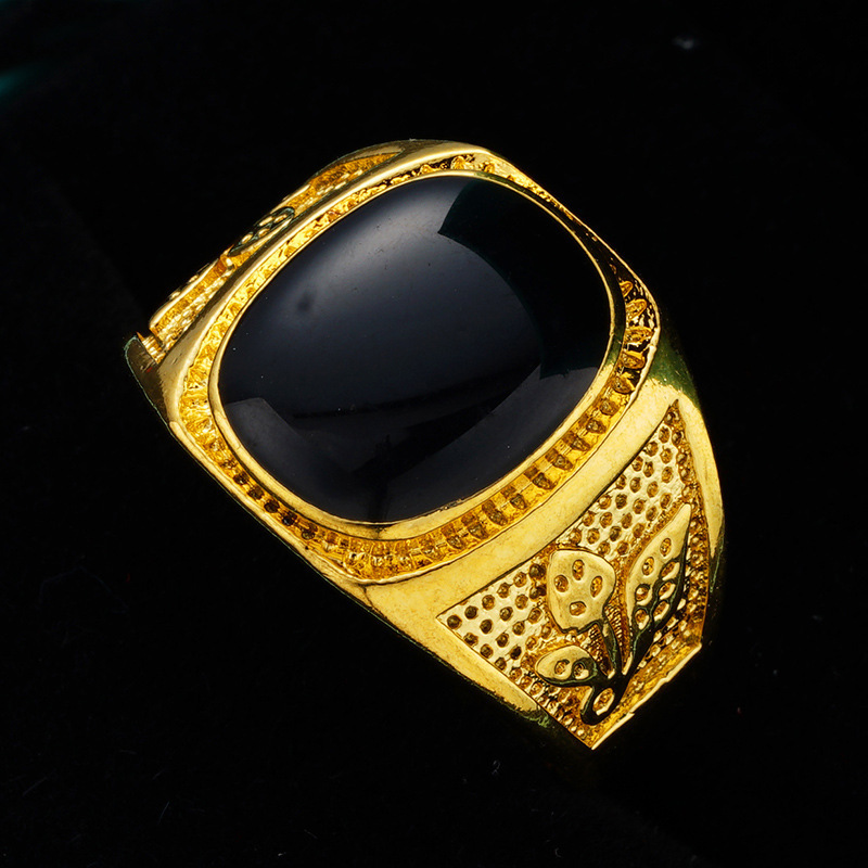 红/绿/黑滴油开口男戒 金色男士宝石越南沙金戒指指环 仿金火烧金