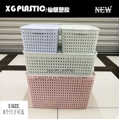 Storage basket with cover 3 size plastic bins clothes sundry organizer basket new designer box XG366