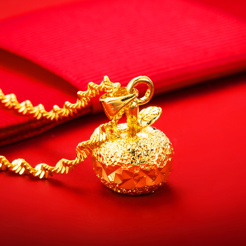 批发欧币沙金镀24K实心中号苹果吊坠女款 韩版金苹果项坠礼品首饰