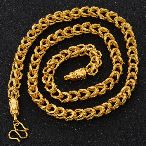 cross-border hot vietnam gold hollow double chinese dragon heads necklace men‘s domineering imitation gold does not fade european coins gold necklace