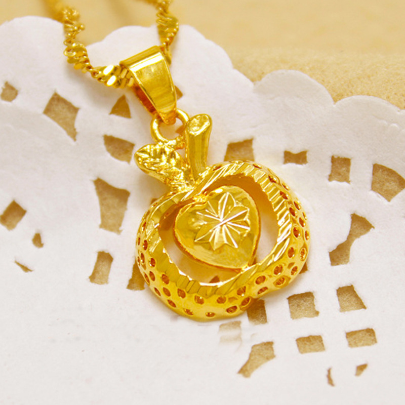 批发黄铜镀真金镂空小苹果吊坠 高保色土豪金首饰 耳之恋厂家直销