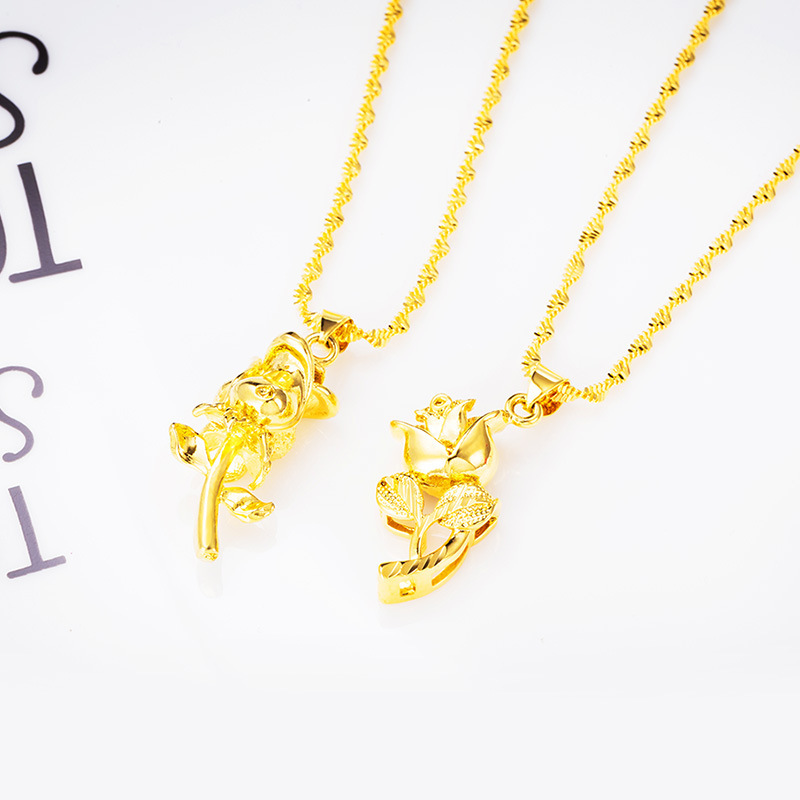 玫瑰花吊坠镀金越南沙金项坠 高保色仿黄金项坠 欧币婚嫁饰品饰品