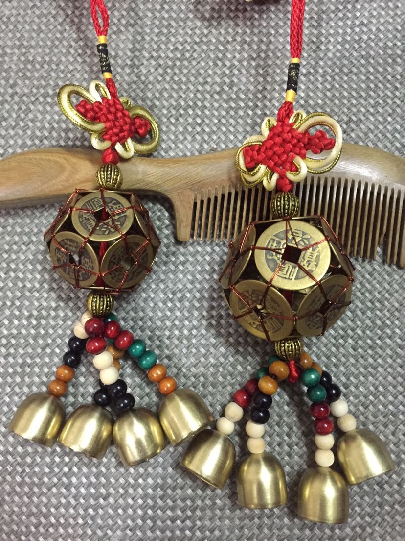 全铜路路通挂件 时来运转挂件 风水五帝钱 平安铃铛挂件