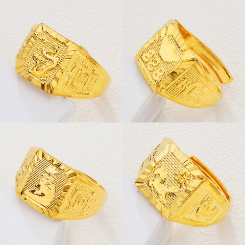 wholesale sailboat small men‘s open gold-plated ring brass plated 24k real gold square ring wholesale