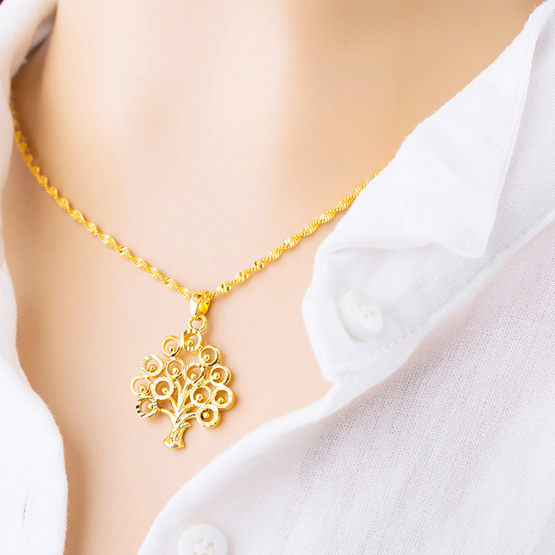 韩版个性黄铜镀真金发财树吊坠 精美女士摇钱树吊坠 越南沙金首饰