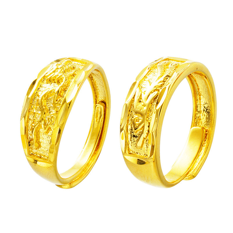 越南沙金纯铜镀24k真金婚庆龙凤开口戒指 男女情侣龙纹戒指铜首饰