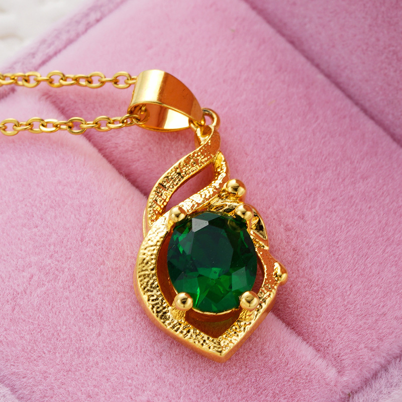 货源批发 越南沙金娜海蓝锆石水晶吊坠 海洋之心黄铜镀金项链爱心