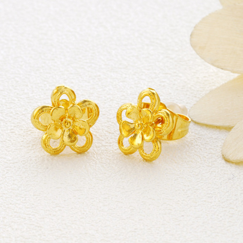 wholesale gold-plated flower stud earrings women‘s all-match simple women‘s earrings twelve anti-allergy ear studs against cardboard