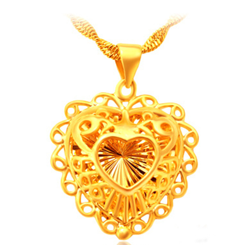 镂空小桃心吊坠 饰品配件 浪漫心形挂件 镀真金饰品地摊货源批发