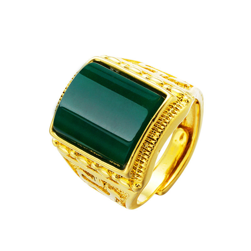 韩国时尚爆款 柜黄铜镀金沙金饰品玛瑙戒指专款式24K镀金戒指男款