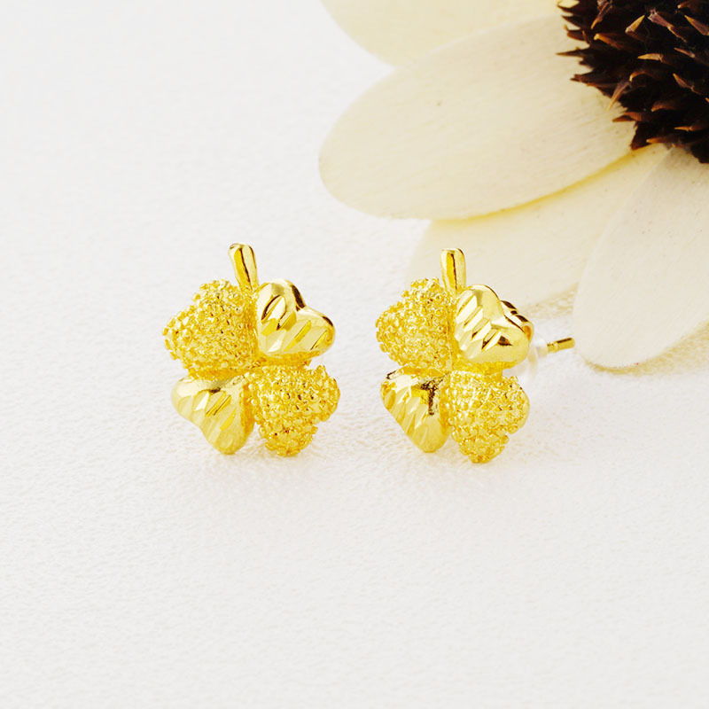 蝴蝶结越南沙金耳钉日韩女24K镀金防过敏不褪色仿黄金耳环