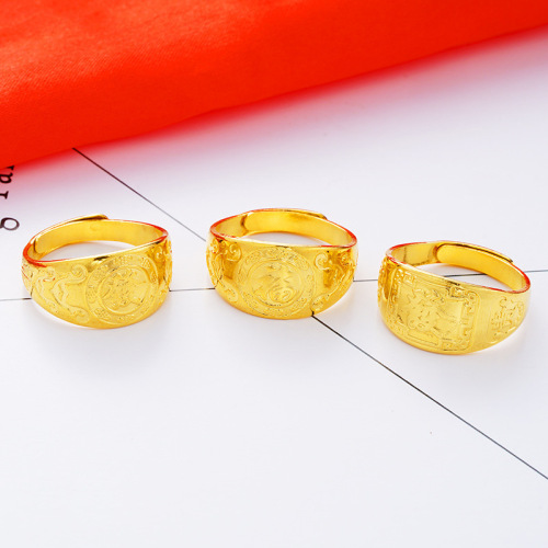 Popular Vietnam Placer Gold Open Large Snake Ring Female Copper Plated Real Gold Fu Character Ring Coin Luxury Gold Jewelry Wholesale