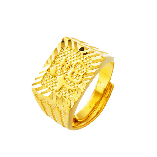 Factory Direct Brass Gold Plated Ornament Thick Gold Men‘s Ring Domineering Sand Gold Men‘s Lucky Fortune Ring Wholesale