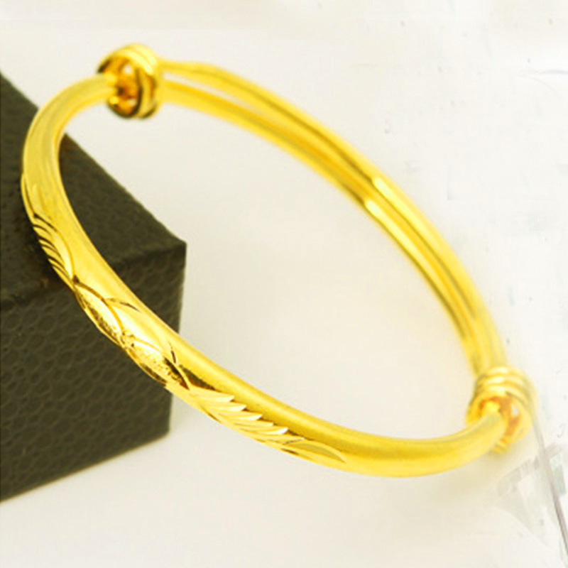 淘宝爆款越南沙金大人元梗亲嘴鱼推拉手镯女铜镀真金圆肚手镯批发