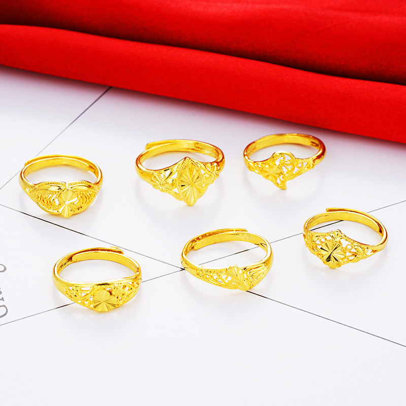 批发越南沙金仿黄金戒指 女车花开口戒指镀金女戒开口调节 耳之恋