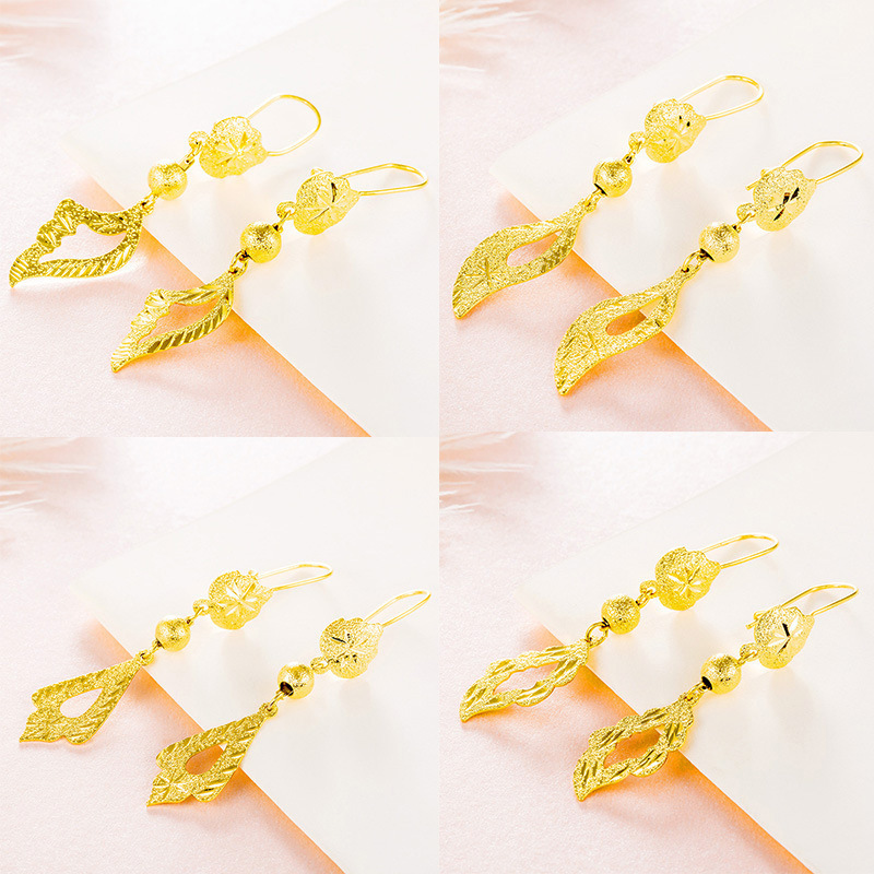 批发流苏复古镀金耳环女士长款 金色树叶流苏耳环 防过敏女士耳饰