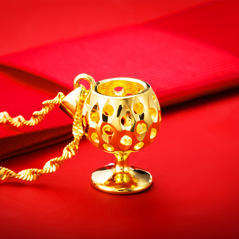 厂家直销韩版镀金高脚杯吊坠 镂空杯子欧币金坠子 越南沙金首饰品