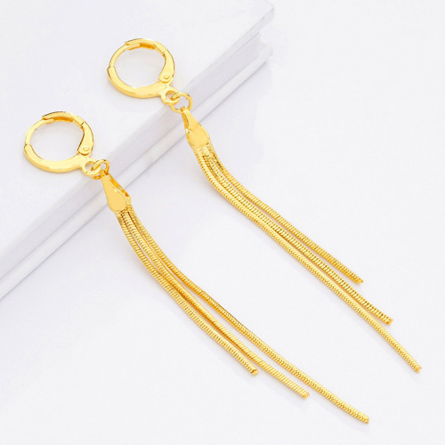 brass plated 24k gold earrings long tassel earrings pendant wedding placer gold jewelry non-fading hypoallergenic