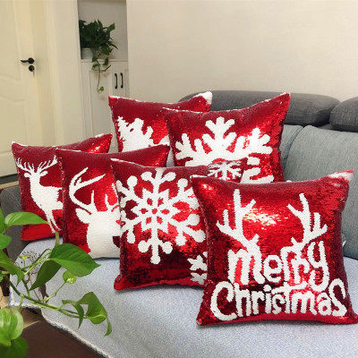 Mermaid Double Sequin Pillow Case Christmas Snowflake Reindeer Pillowcase Home Sofa Car Cushion Cover Without Core