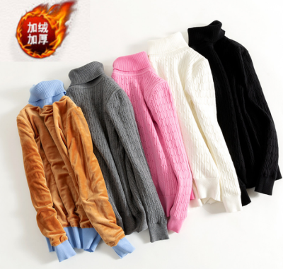 Solid color bottom sweater slimming appearance of thin coat women body and pile thickening high neck sweater women