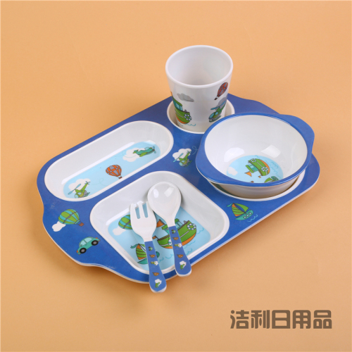 melamine children‘s dinner plate baby grid plate children‘s cartoon style plate imitation porcelain environmental protection drop-resistant tableware