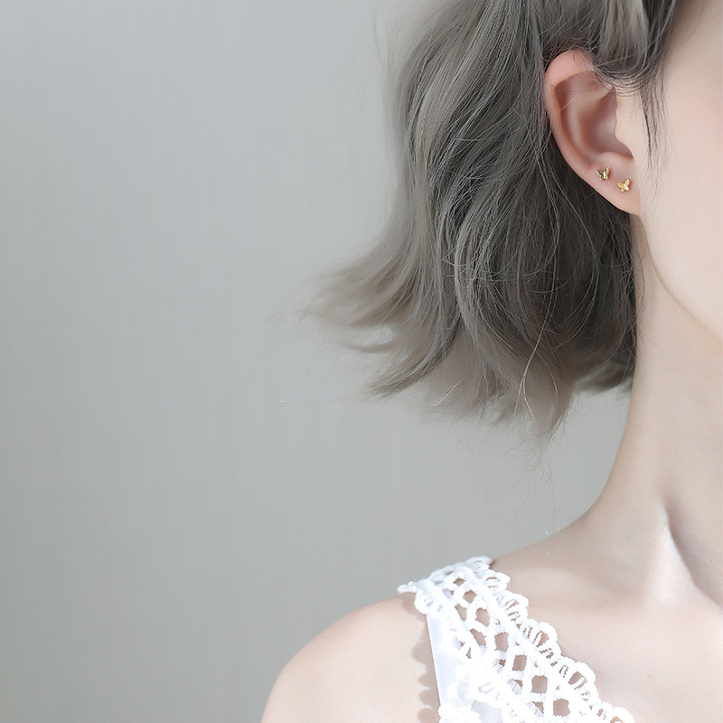 纯银蝴蝶养耳钉少女心ins学生耳环225E 联系电话：18557906688