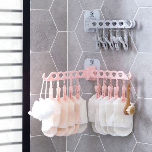 punch-free multi-clip folding hanger household bathroom kitchen wall hanging hook socks underwear clothes clip