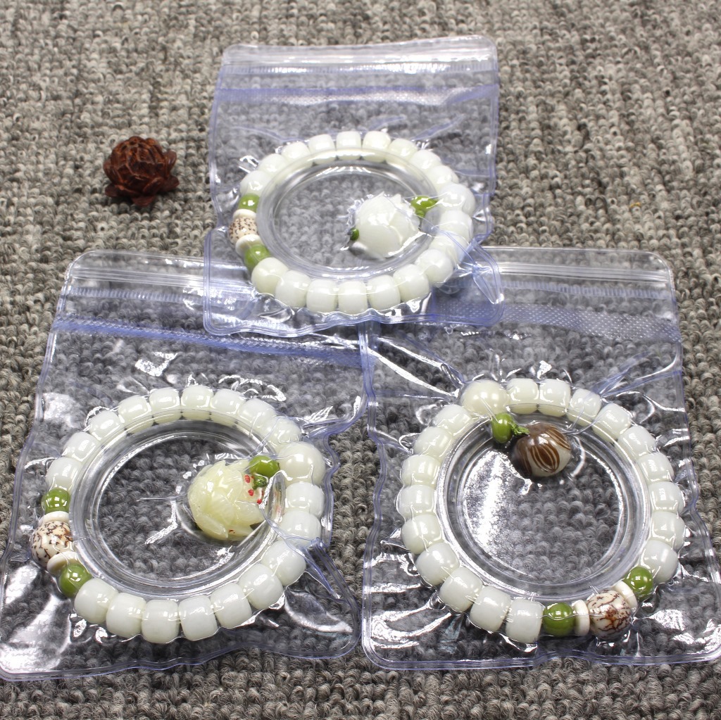 地摊爆款 真空包装天然白玉菩提根单圈配莲花手链 菩提子手串