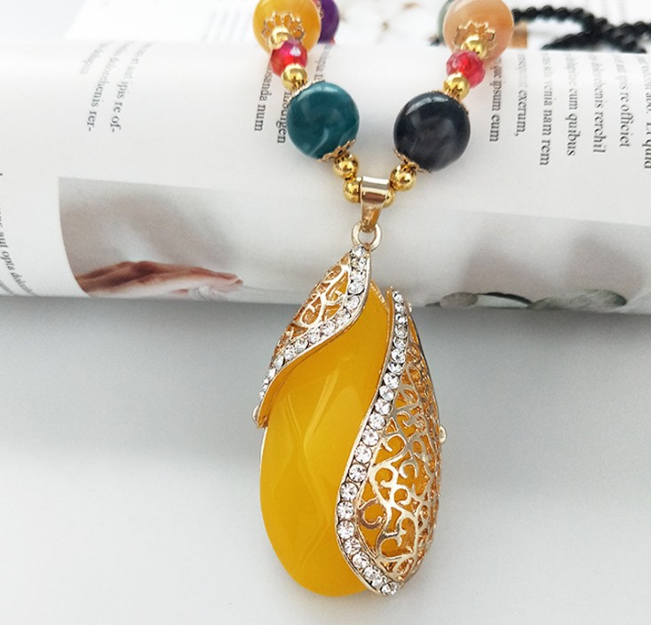 民族风水滴挂件衣服配饰秋冬百搭长款毛衣链吊坠女