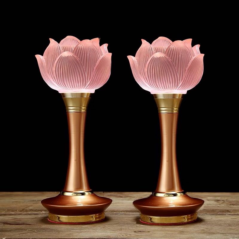 佛前供灯 七彩LED长明灯插电 琉璃莲花灯佛前 家用