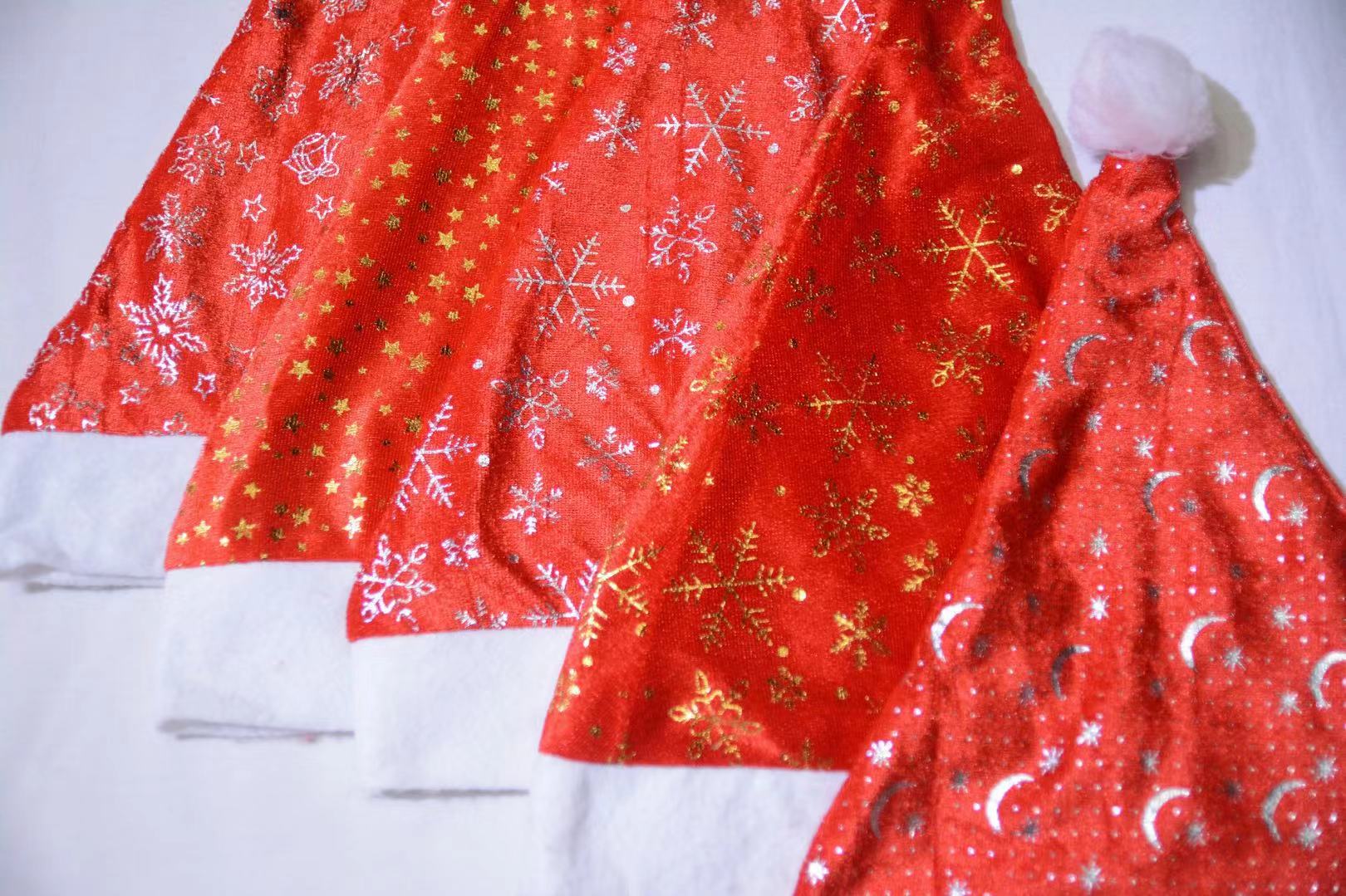 圣诞帽蜜丝绒圣诞帽印星星帽印雪花帽圣诞普通帽节日装饰