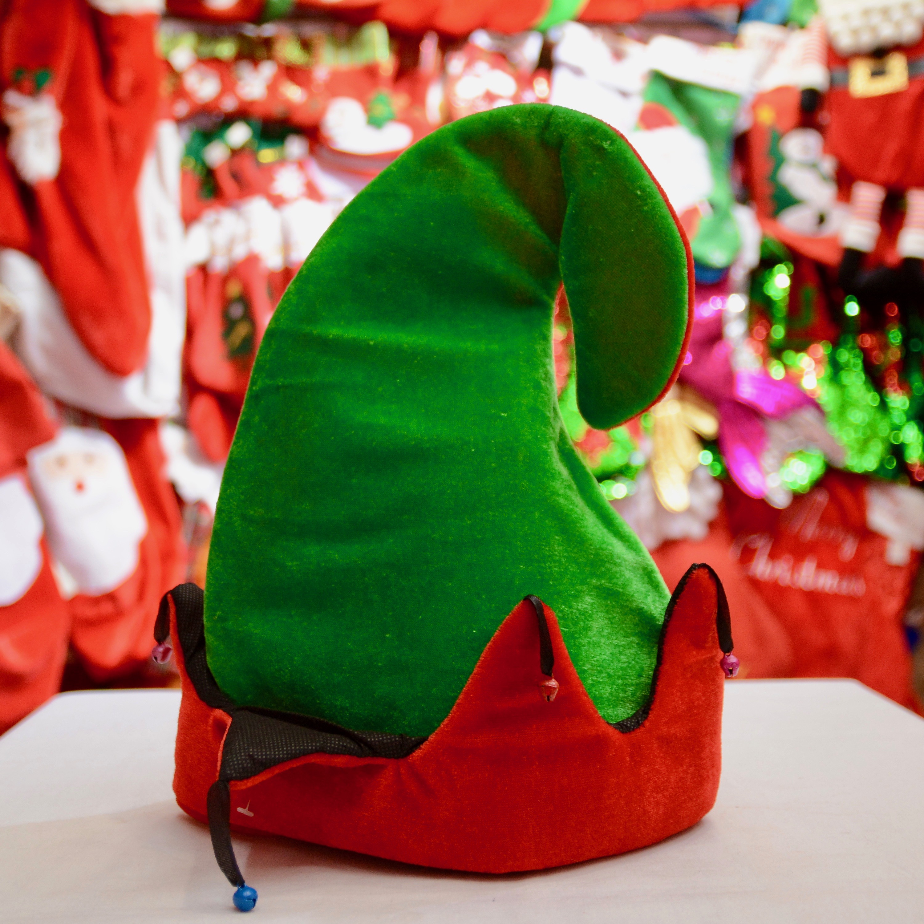 圣诞帽圣诞节日装饰绒布铃铛弯帽圣诞精灵帽圣诞可爱搞怪帽