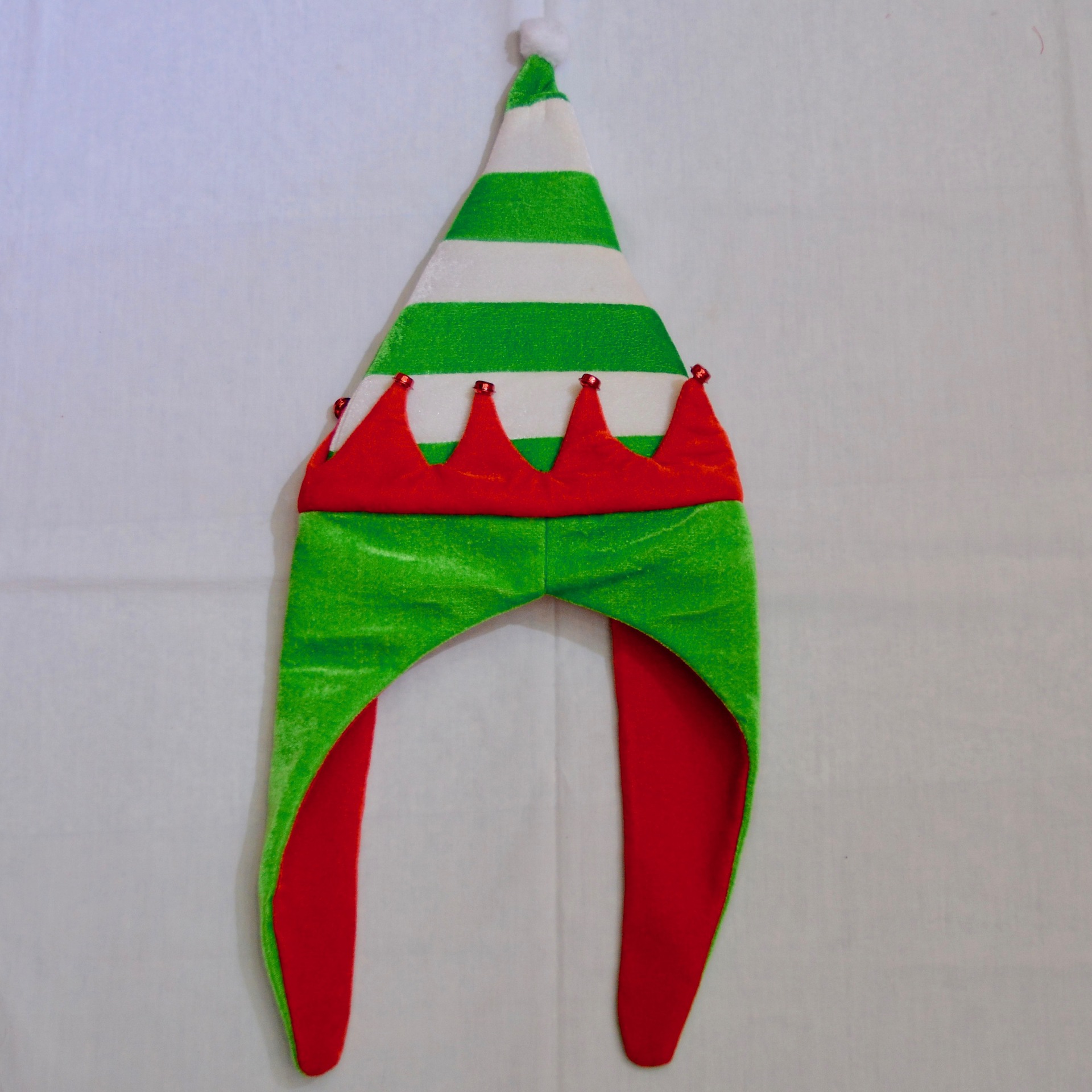 圣诞帽圣诞节日装饰绿白条带耳披帽圣诞精灵帽派对用品搞怪可爱帽