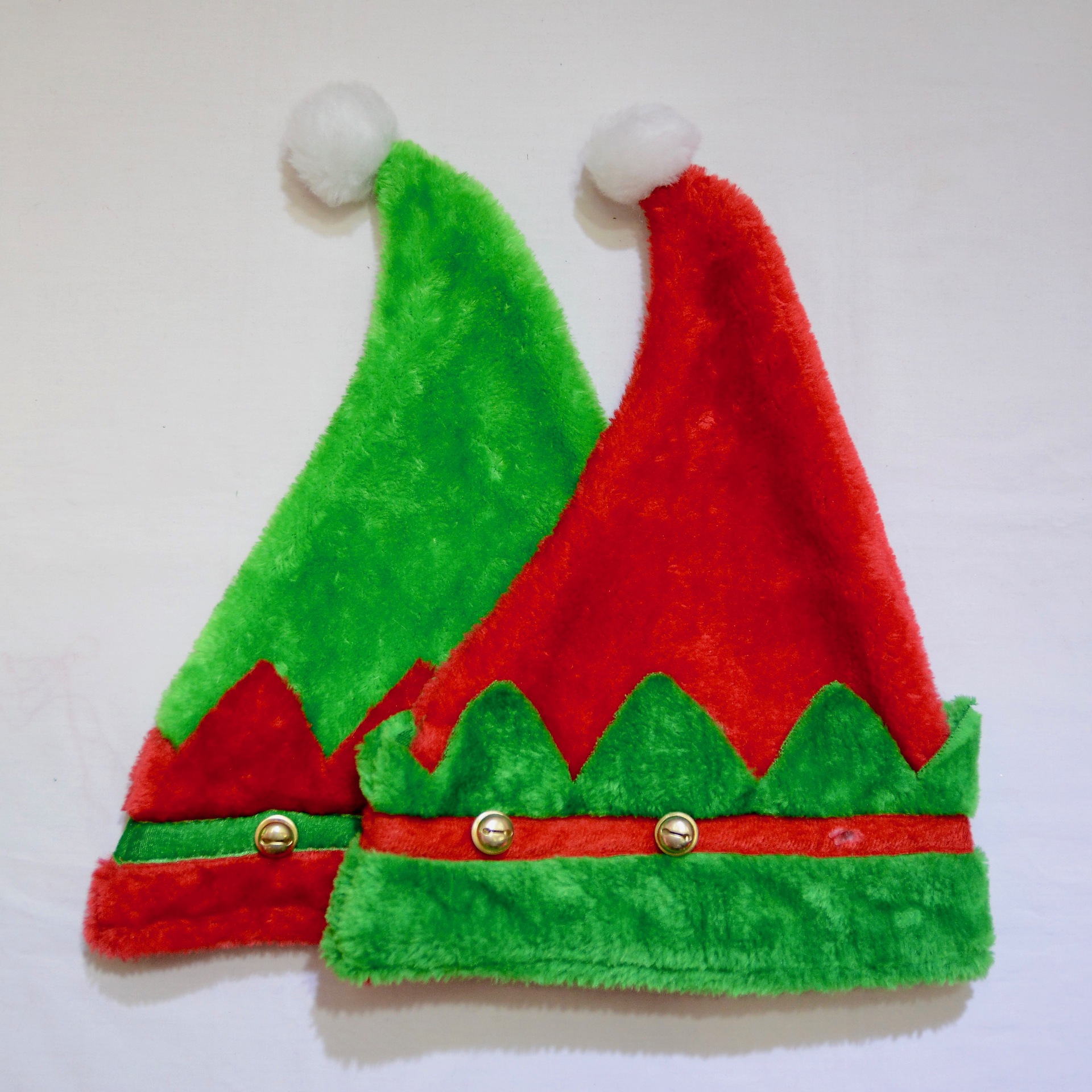 圣诞帽圣诞节装饰毛绒铃铛弯帽精灵帽派对用品圣诞成人帽
