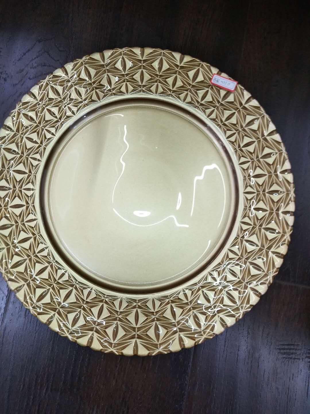 彩色玻璃刻花西餐主盘 欧式婚庆酒店主桌装饰餐碟