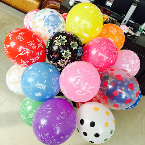 12-Inch Printing Rubber Balloons Wholesale Thickened Full Flower Balloon Five-Side Pattern Wedding Balloon Birthday Party