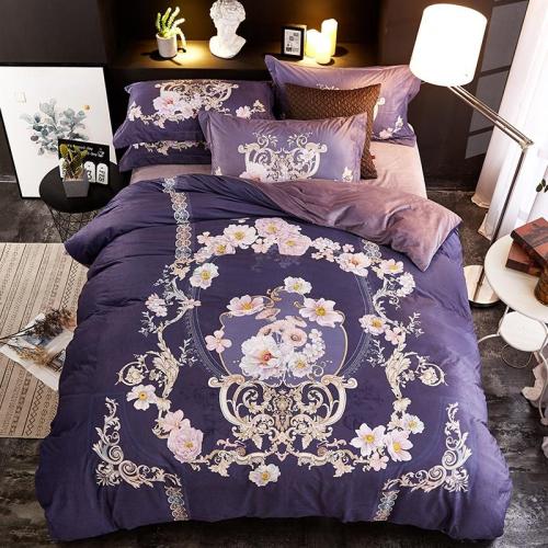 Yiwu Snow Pigeon Thick Warm active Printing Short Plush Four-Piece Super Soft Crystal Velvet Home Textile 