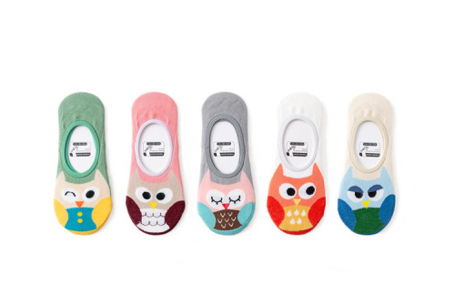 cartoon owl hot selling japanese invisible women‘s socks summer new non-slip deodorant women‘s boat socks factory wholesale