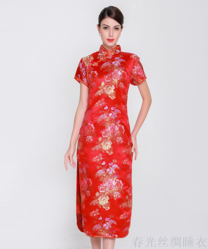 New Fashion Retro Short Sleeve Peony Improved Women‘s Mid-Length Syage Show Cheongsam Chinese Dress Cheongsam