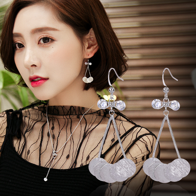 925银几何桥小领结耳环金属显瘦脸夸张耳坠挂钩长款耳饰厂家批发
